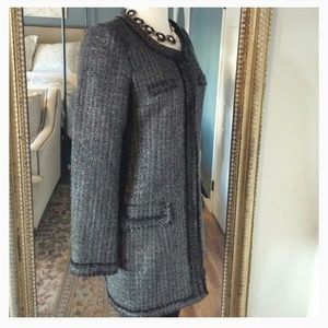 Zara Black and Gray Tweed Frayed Style Jacket